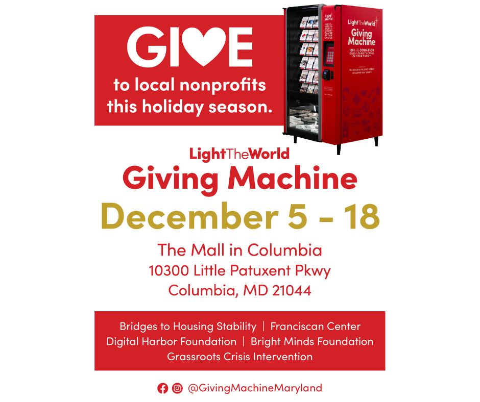 Bright Minds is thrilled to be a nonprofit partner to Giving Machine Maryland this holiday season!